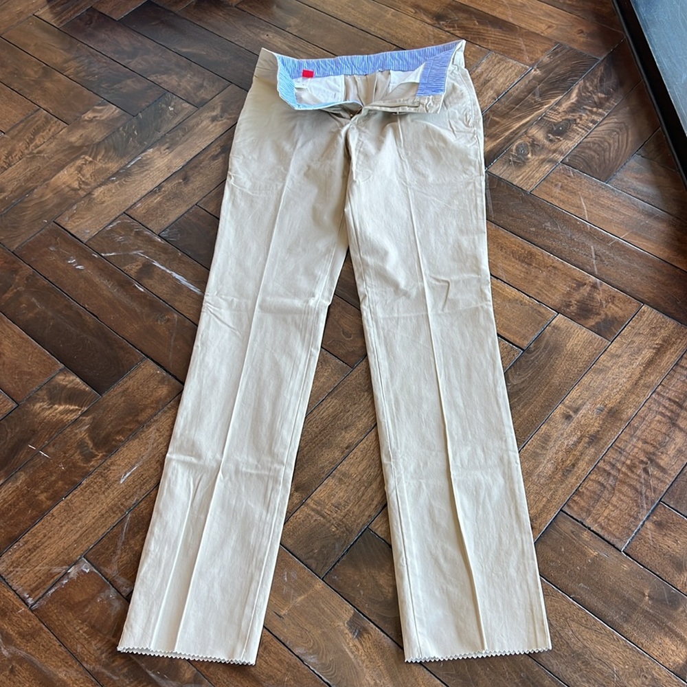 Frank’s Pants made in USA plain fromt trim fit unhemmed long inseam trouser